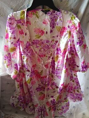 Ruby Rox Pink & Purple Floral Tie-Front Blouse
